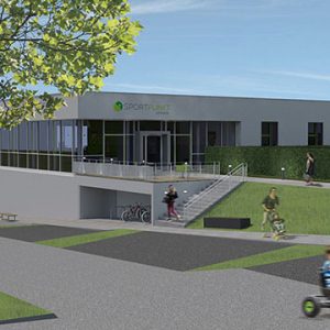 Sportpunkt Kernen - Spvgg-Rommelhausen Projektberatung Sportvereinszentrum der Flowcon Unternehmensberatung - Entwurfsskizze auch binder architekten