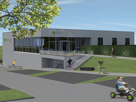 Sportpunkt Kernen - Spvgg-Rommelhausen Projektberatung Sportvereinszentrum der Flowcon Unternehmensberatung - Entwurfsskizze auch binder architekten